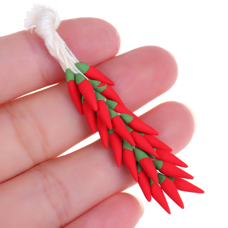 1/12 Poppenhuis Miniatuur Accessoires Mini EEN String Van Rode Chilipeper Simulatie Peper Groenten Model Speelgoed Voor Poppenhuis Decor