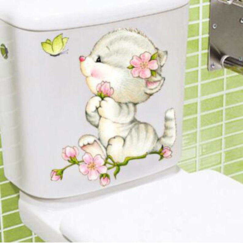 Dejlig kat killing wallstickers toilet stickers dørklistermærker sommerfugl badeværelse kunst decals boligindretning vinduesglas