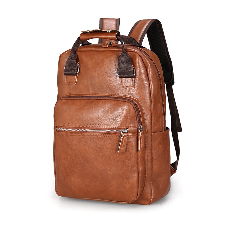 Large Laptop Backpacks Male Mochilas Casual Schoolbag For Teenagers Boys Brown Blak Men Backpack PU Leather Bagpack