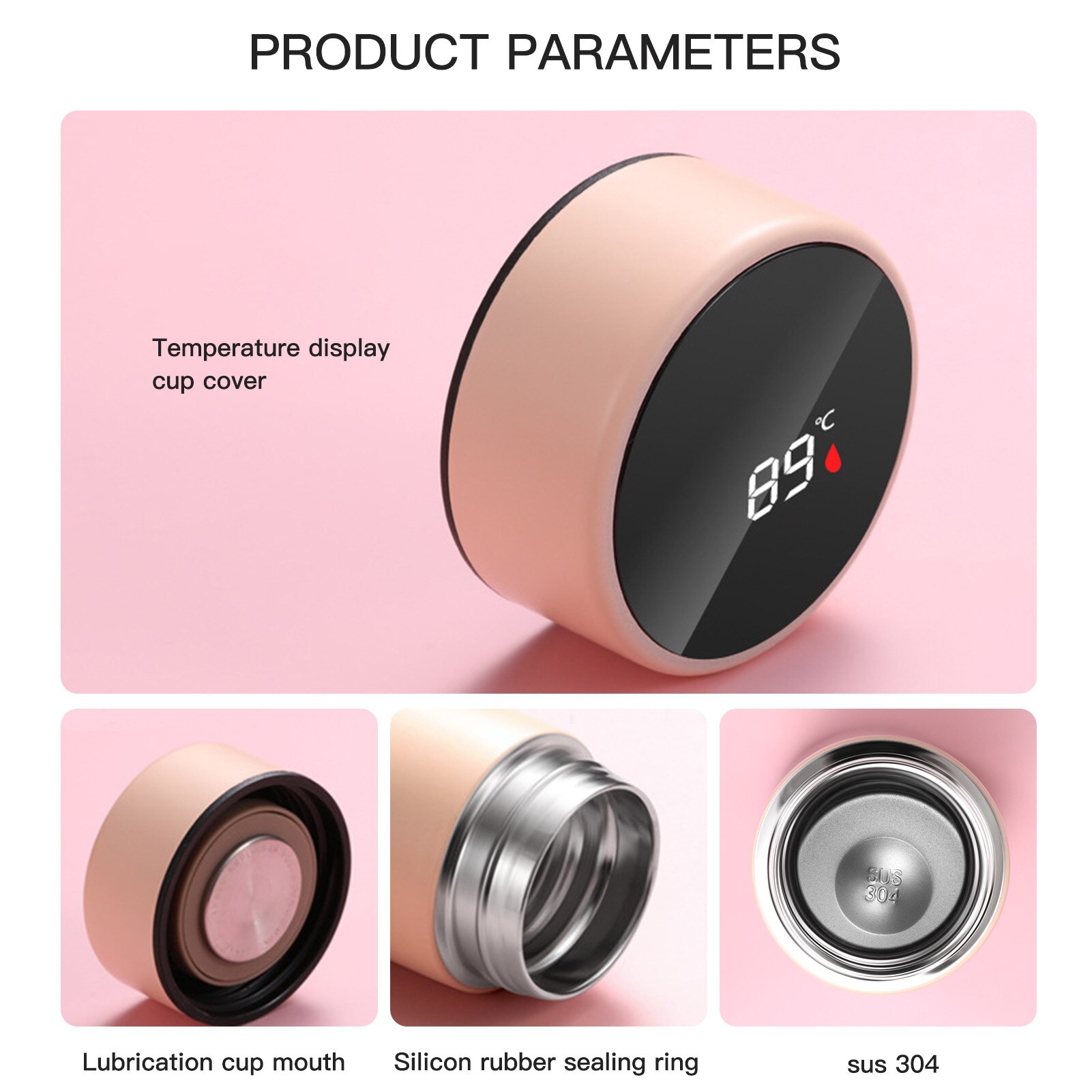 470ml 304 Stainless Steel Thermos with LED Temperature Display for Cold and Beverages Black Golden Red 3 colors