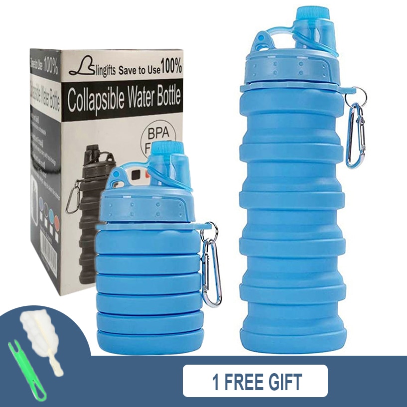 500Ml Vouwfiets Waterfles Outdoor Klimmen Draagbare Sport Flessen Mok Opvouwbare Fles Siliconen Met Deksel Bpa-vrij