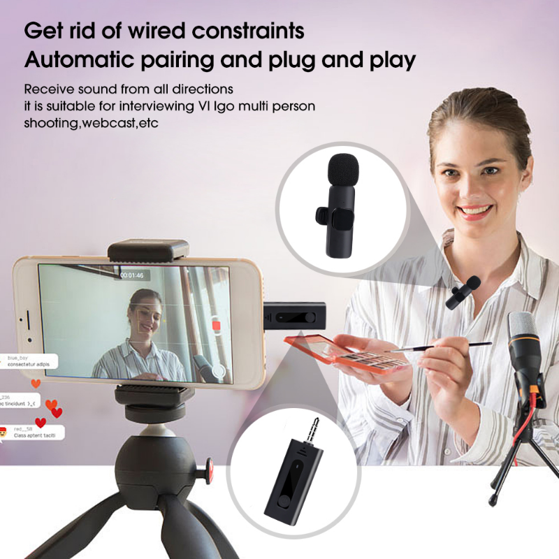 Wireless 3.5mm Lavalier Microphone Bluetooth 5.0 Recording Universal Mini Mic for Camera Speaker Smartphone Lapel Microphone