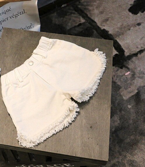 Nouveaux vêtements d'été pour les filles gland bébé fille Denim Shorts enfants jean pantalons enfants blanc noir: WHITE / 2T
