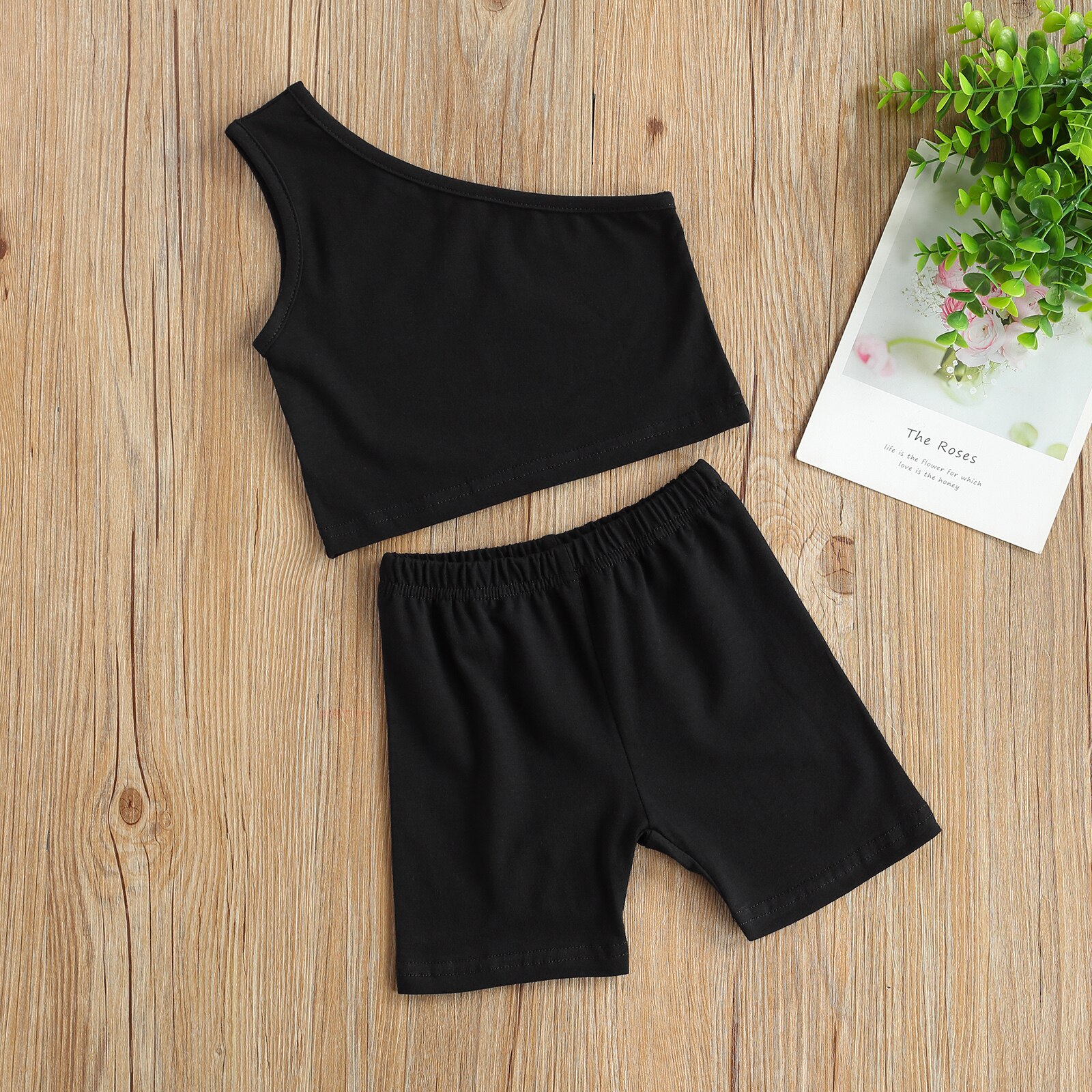 0-4Y Summer Kids Girls Clothing One Shoulder Sleeveless Crop Top Vest+Shorts Toddler 2pcs Outfits Set