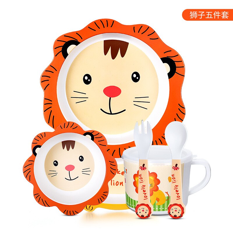 Bamboe Kinderen Servies Set, Kinderen Gerechten, Voedsel Plaat Kom Kop Lepel Vork Servies, Cartoon Servies, gezonde Maaltijd, Bpa Gratis: C