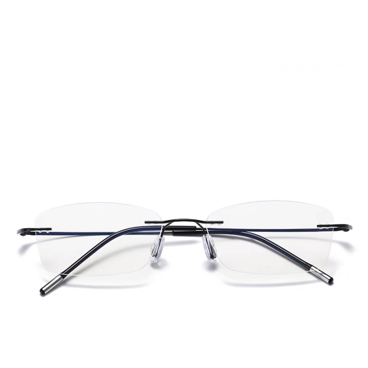 Randloze Leesbril - Retro Rechthoek Stijl - Anti Blauw Licht - Intelligente Zoom - Voor Heren & Dames: Zwart / +350