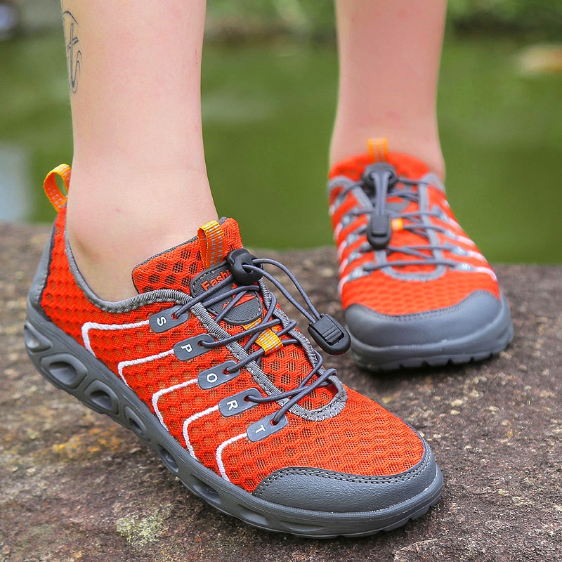 Svømning upstream sko mænd kvinder flod sko børn orange strand hurtigtørre vade sneakers fiskenet vand sko str.