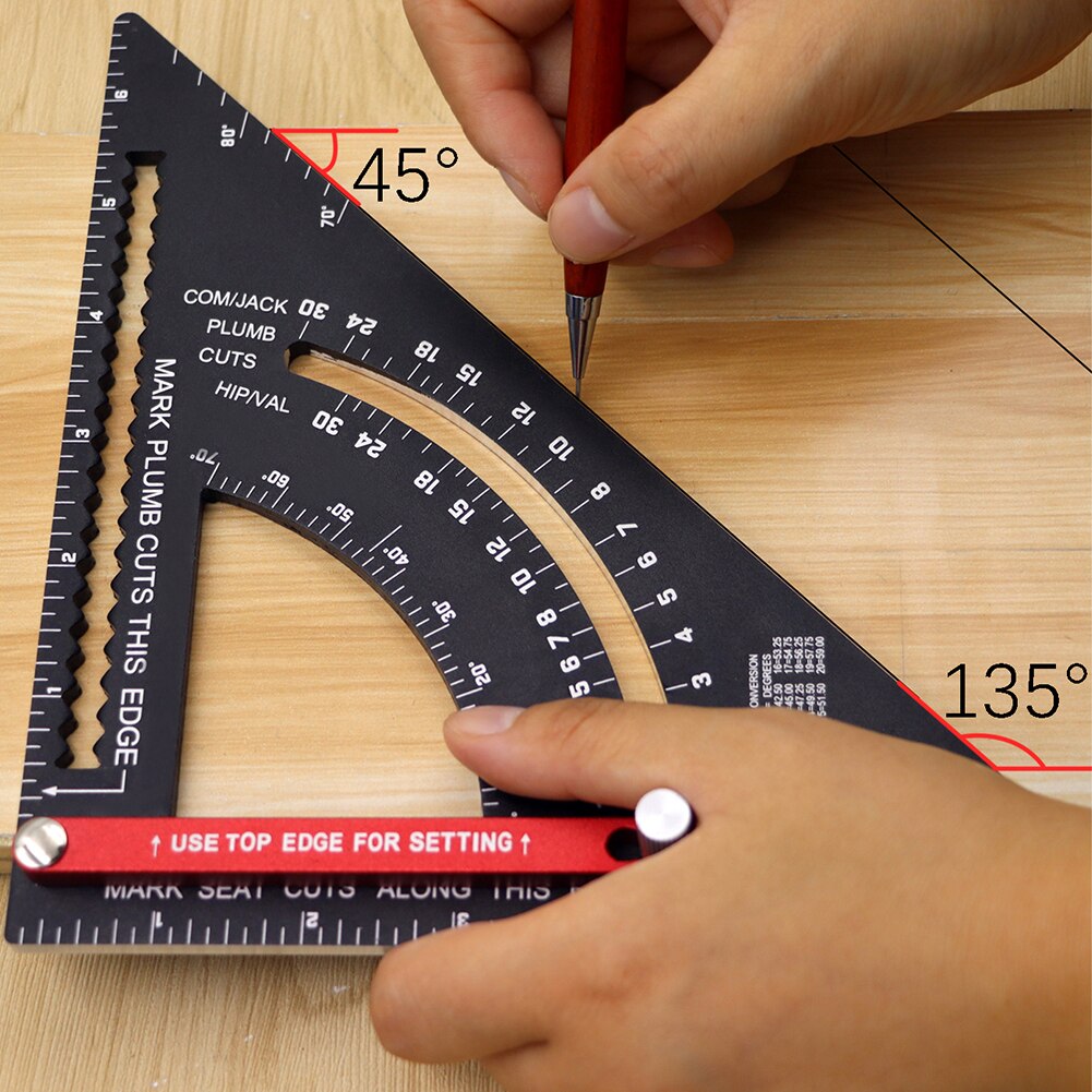Aluminum Alloy 2-in-1 Folding Triangle Squares Ruler Positioning Angle Marking Measuring Gauges Metric Angle Protractor