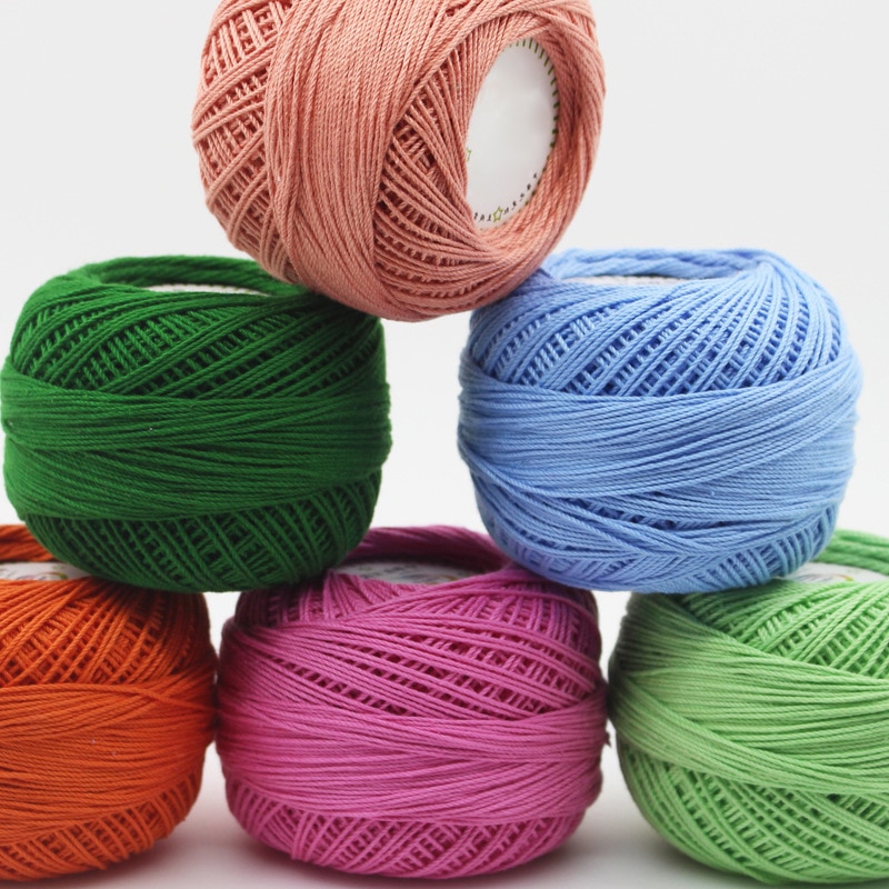 50g/ball Solid Color Lace Cotton Crochet Thread Yarn for Embroidery Crochet Knitting Lace Handicraft Tool Hand Stitching Thread
