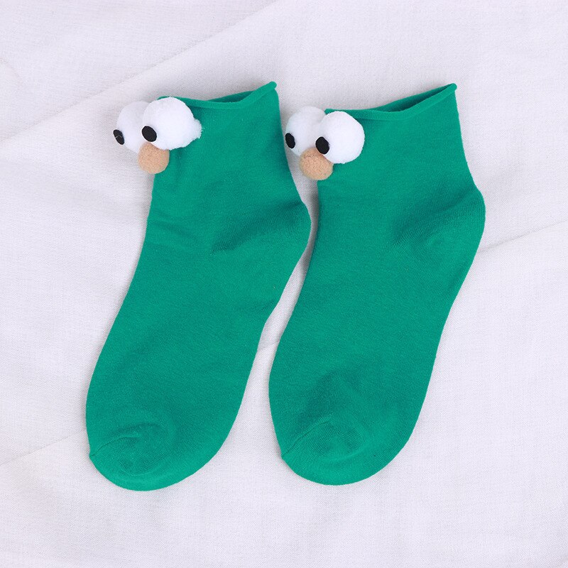 South Korean Girl Socks Style Big Eyes 13 Colors Cartoon Cotton Cute  Interesting Short Socks: Green