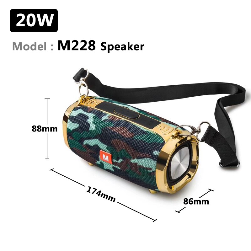 50W high-power portable bluetooth speaker sound column stereo wireless subwoofer music center, support FM radio TF aux USB: M228 Camouflage