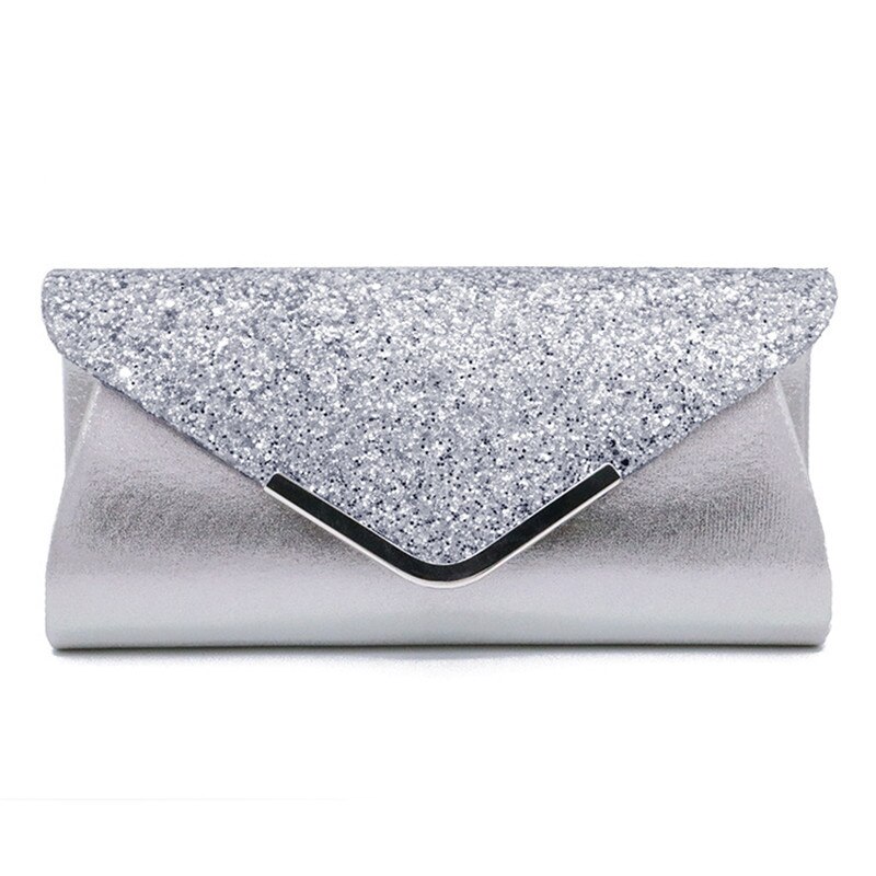Nova mulher brilho shimmer bolsa envelope senhoras lantejoulas festa à noite baile de formatura saco embreagem inteligente: Prata