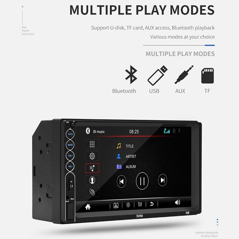 Pantalla de contacto de 7 pulgadas Radio de coche HD estéreo Bluetooth 12V 2 Din FM ISO entrada auxiliar Auto MP5 jugador TF USB