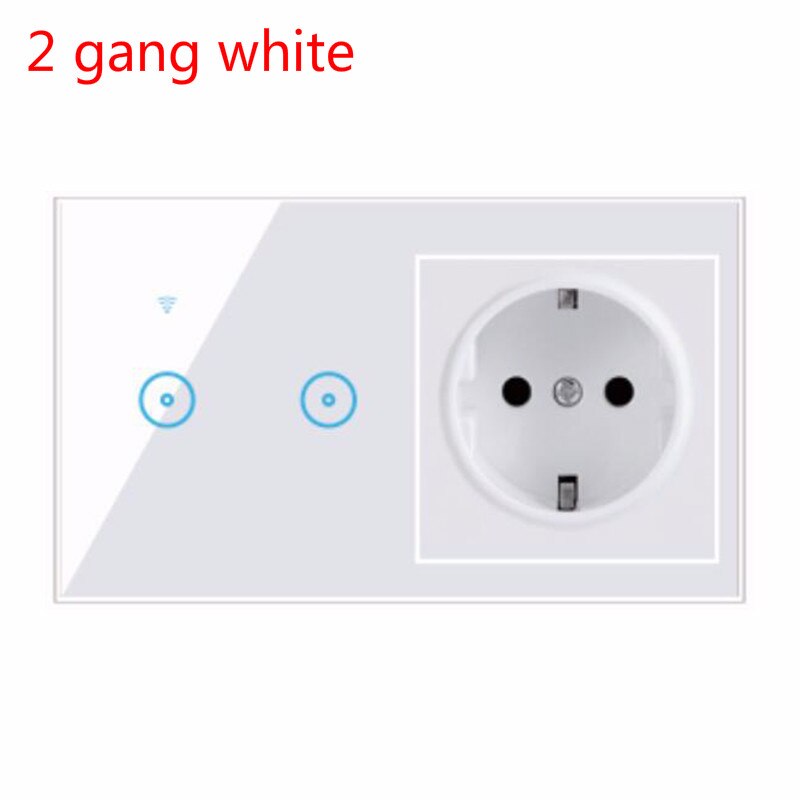 EU Standard Smart Light Switch Panel Wall 1/2/3 Gang wifi Light Switch 90V-240V AC WiFi EU Socket Work with Alexa Google Home: 2 gang white