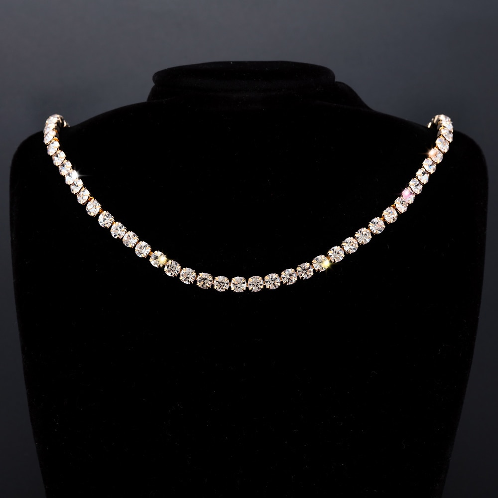 Neue Elegante Dazzling CZ Diamanten Choker Halskette Luxus Tennis Kette Halskette Für Frauen Schmuck Schlüsselbein Kette Halskette