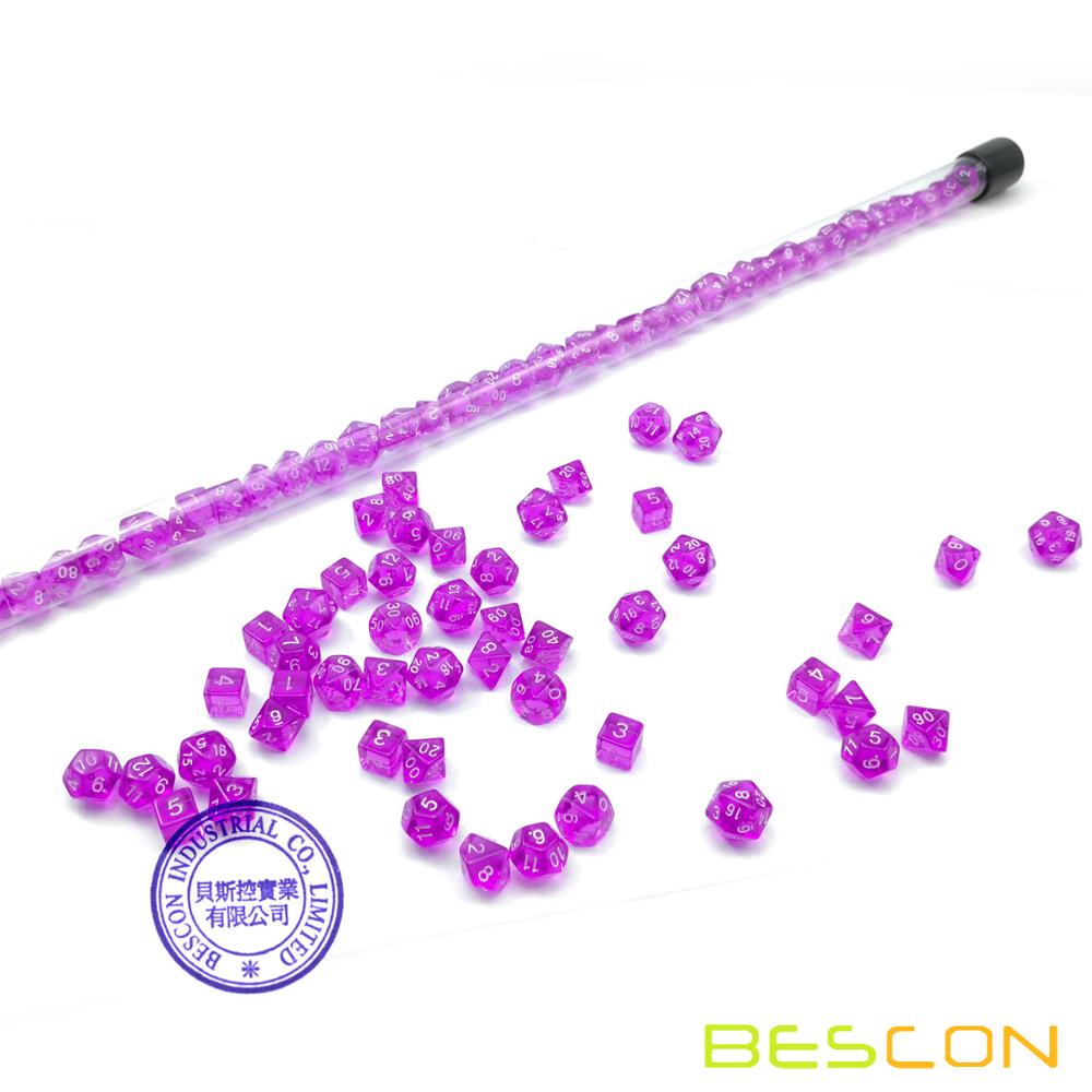 Bescon 49pz Gemma viola mini Dadi Poliedrici impostato in Lungo Tubo, Gemma mini RPG Dadi 7X7pz, lungo Bastone viola impostato