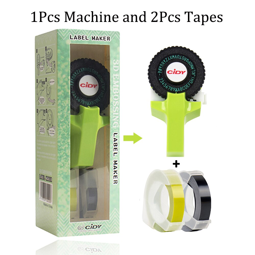 DIY Emobossing Lable Maker Manual 3D Embossing Printer Typewriter with 2 tapes for Dymo 12965 1880 Motex E101 Lettering Machine: Green label printer