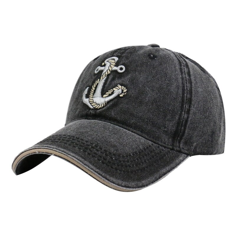 Hip hop sailor male Washed do old style anchor embroidery baseball caps retro hat outdoor sun shade curved brim cap man: DARK GRAY