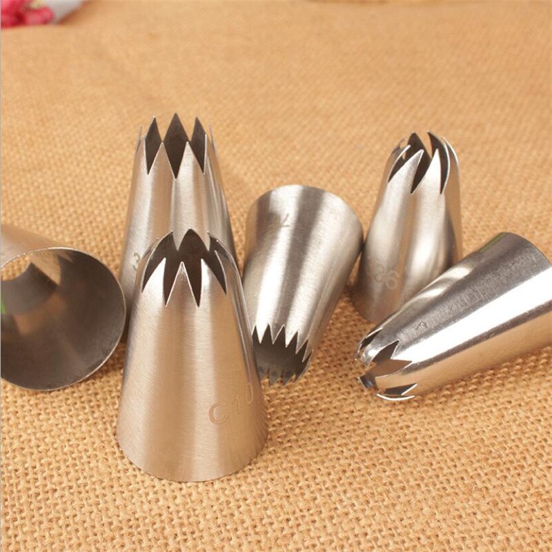 6 Stks/set Grote Icing Piping Nozzles Voor Decorating Cake Bakken Cookie Cupcake Piping Nozzle Rvs Pastry Tips Cupcake