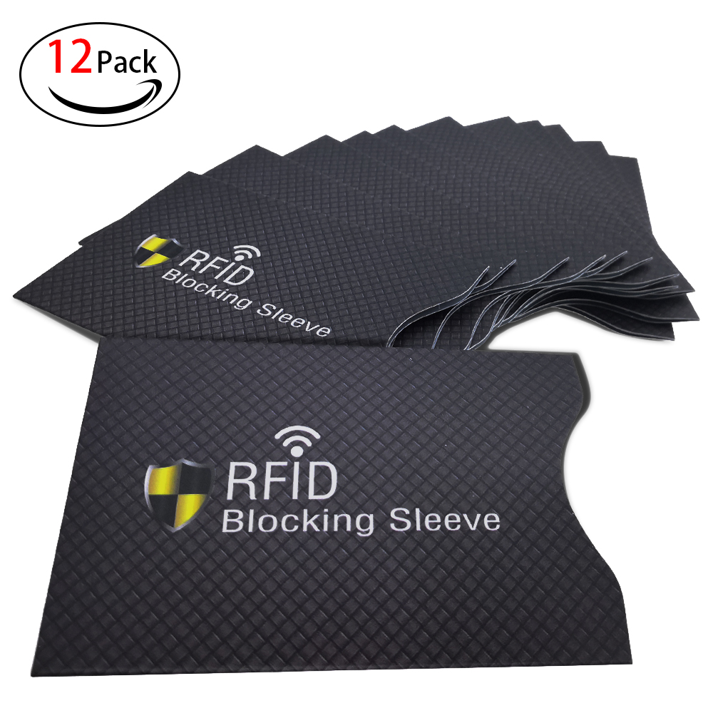 12 piezas RFID bloqueo mangas de Robo de Identidad de prevención RFID los titulares de tarjeta de crédito para los hombres y las mujeres viajar negro