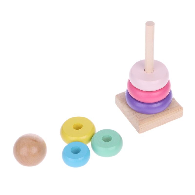 Warm Color Rainbow Stacking Ring Tower Stapelring Blocks Wood Toddler Toy Baby Toys Infant Toys Girl