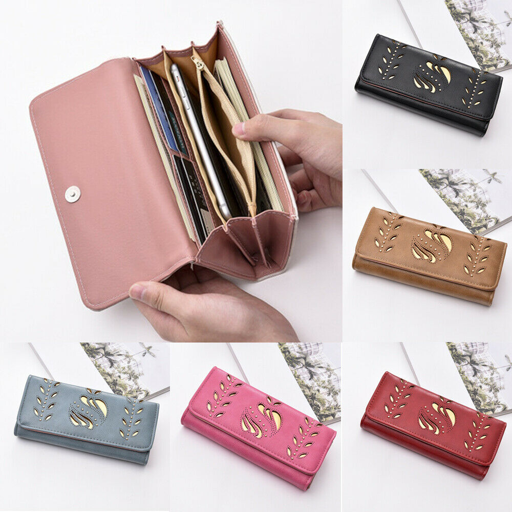 estilo ! Cartera de cuero para mujer, cartera larga para teléfono con tarjetero