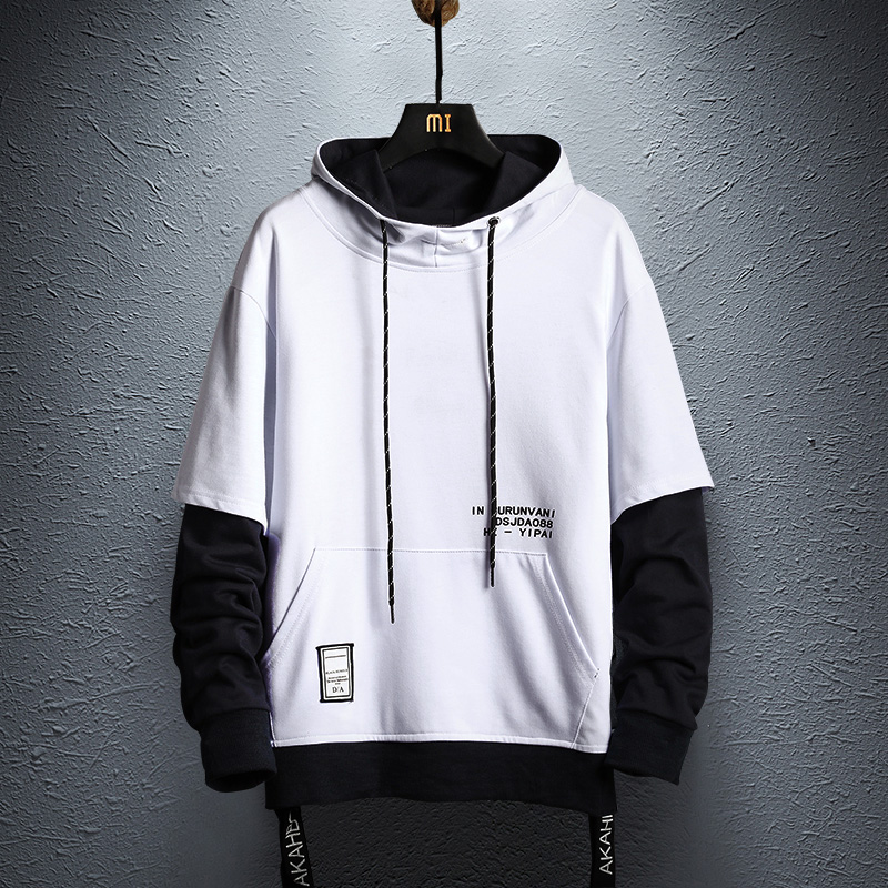 Patchwork hoodie sweatshirt heren herfst hiphop katoenen pullover hoodies streetwear japanse stijl kleding colorblock hoodie: W19107 witte / Xs