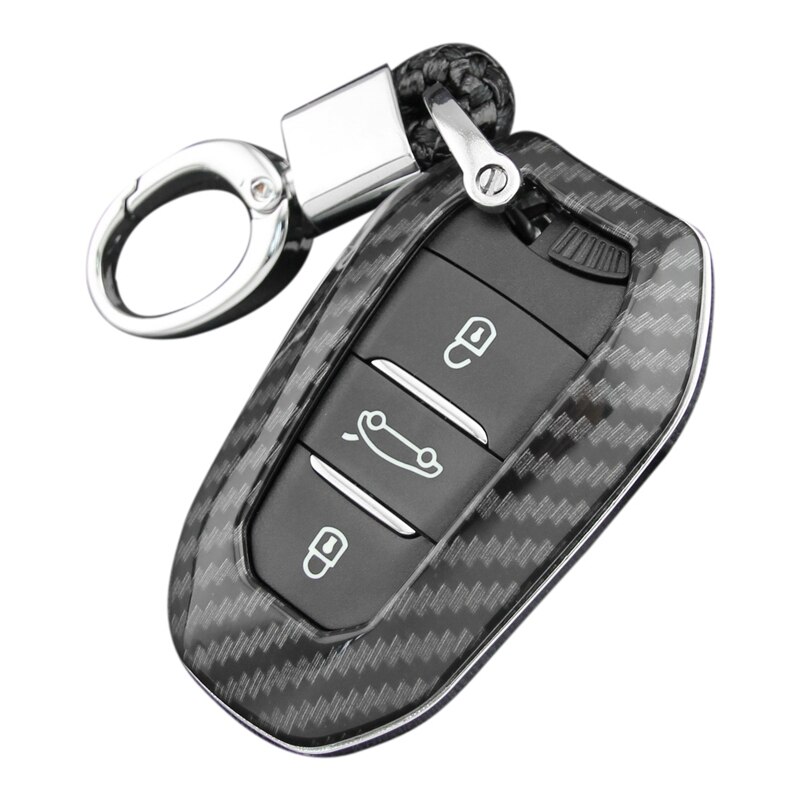 Carbon Fiber Car Key Cover Case Chain Smart Cover Buckle Car Accessories for Peugeot 4008 5008 Citroen C5 Picasso DS
