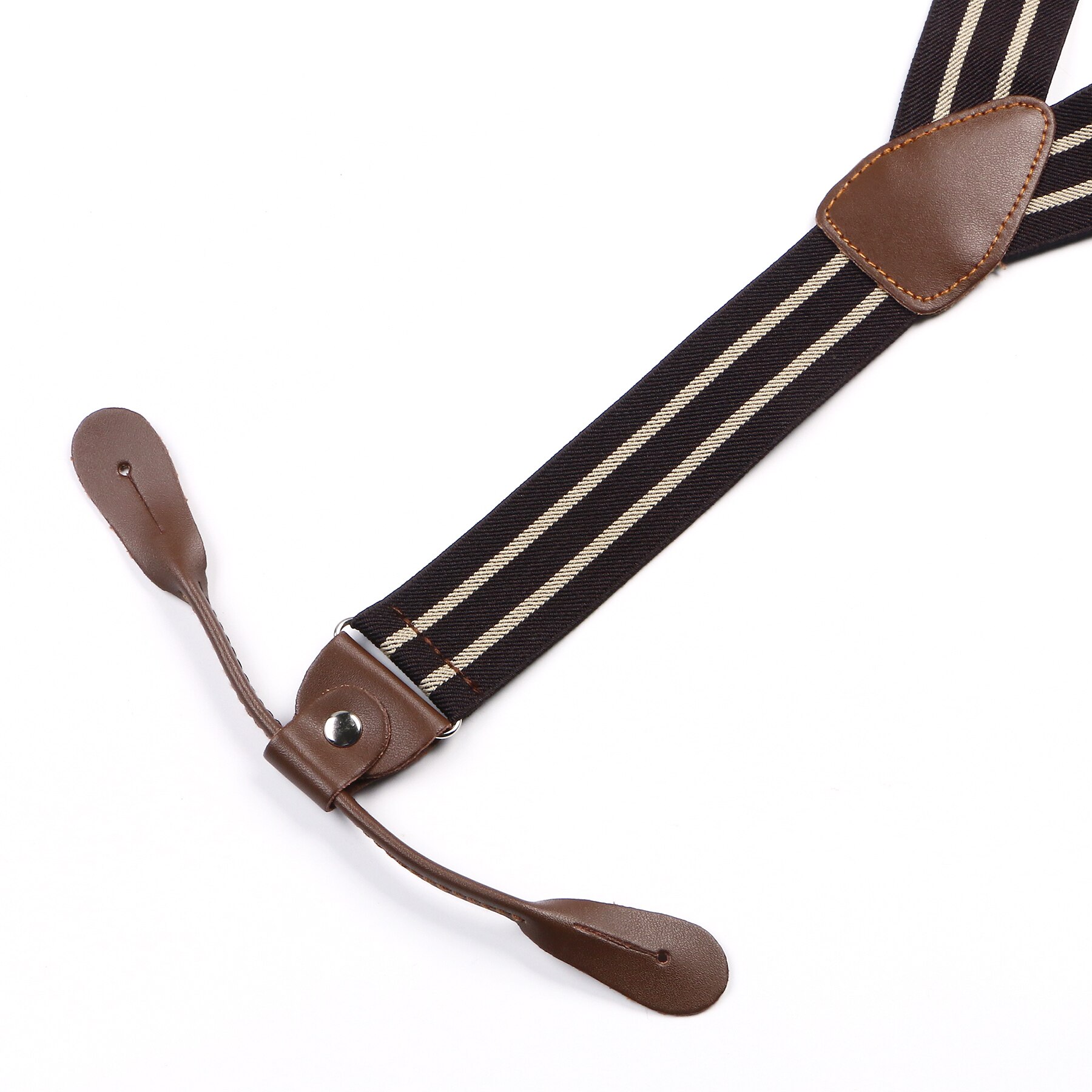 Braces Suspender Adjustable Leather Fitting Six Button Belt Dark Coffee Beige Striped Braces BD756