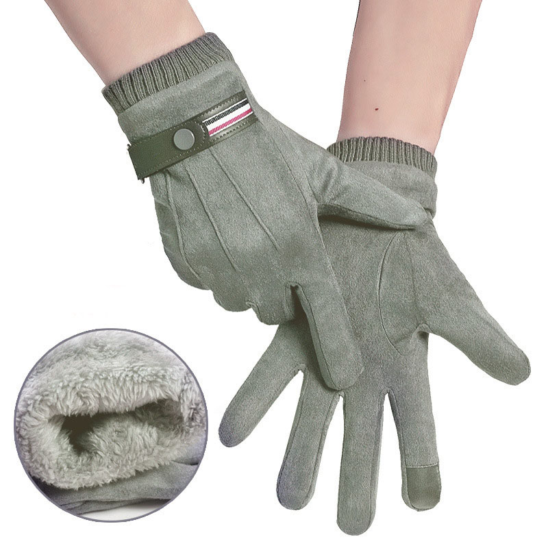 Men Winter Sport Riding Windproof Nonslip Touch Screen Warm Glove Suede Leather Plus Velvet Thick Full Finger Driving Mitten M94