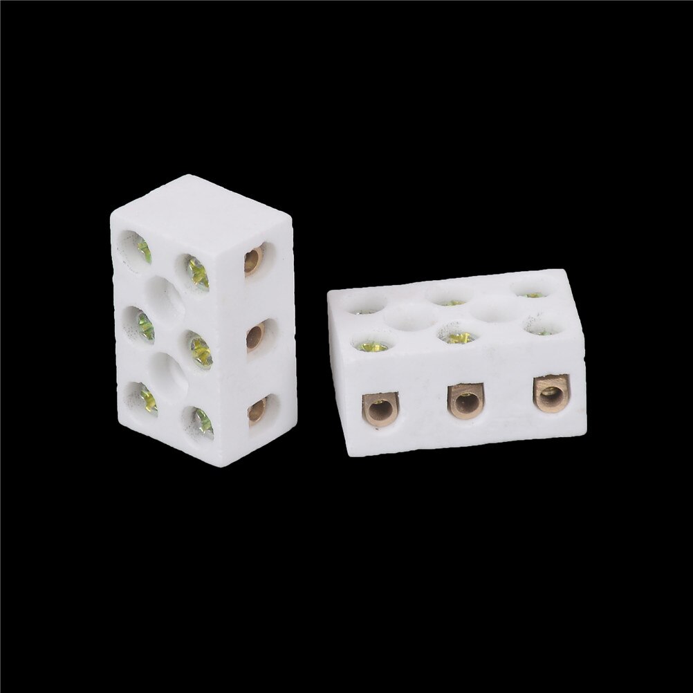 White 2 Pcs Ceramic Terminal Block 15A 3 Way 6 Hole Connector Porcelain Ceramic Terminal Blocks