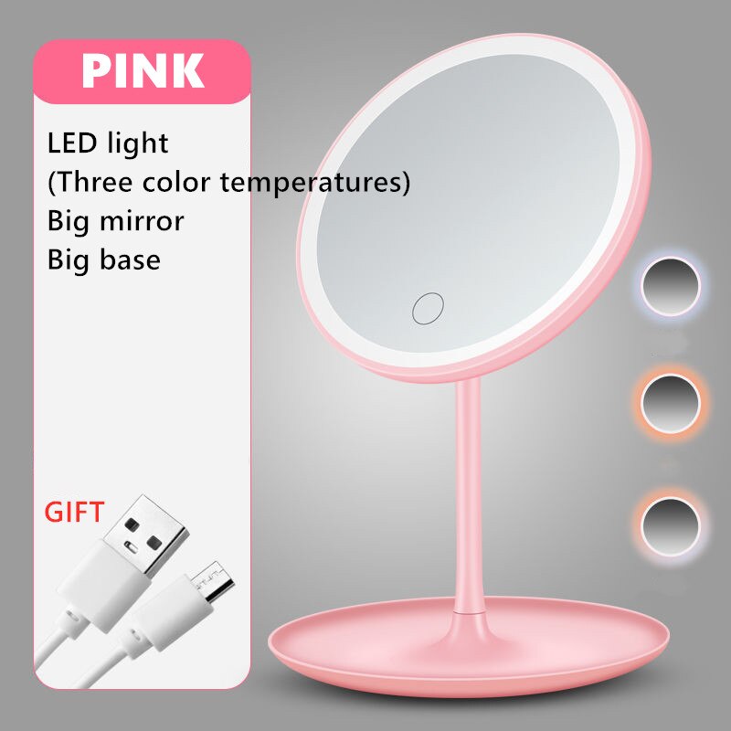 Led Light Makeup Mirror Storage LED Face Mirror Adjustable Touch Dimmer USB Led Vanity Mirror Table Desk Cosmetic Mirror: Red