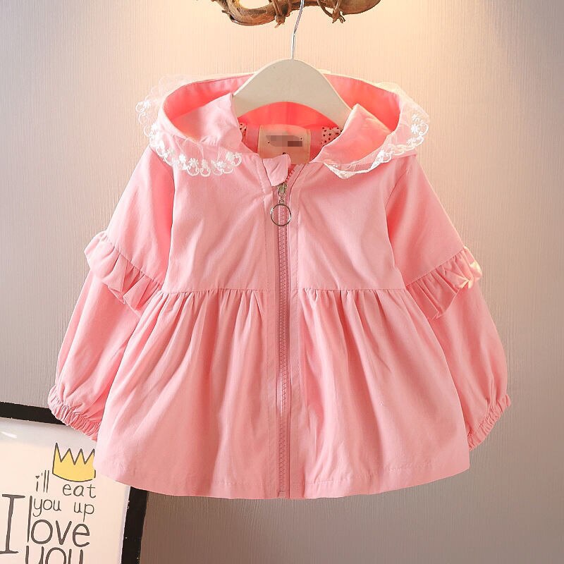 2022 primavera dolce ragazze cappotto felpa con cappuccio capispalla per bambini orecchie da coniglio pizzo principessa cappotti giacca a vento per bambini giacca da ragazza: Colore rosa / 4T