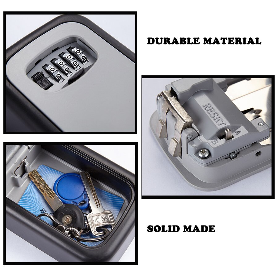 Metal Key Safe Storage Box with 4-Digit Password Lock Home Garage Apartment Spare Keys Hidden Secret Organizer Box