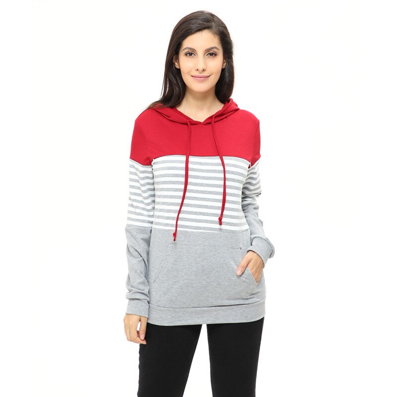 Womens Moederschap Verpleging Top Sweatshirt Lange Mouw Patchwork Rits Pullver Top Kangaroo Pocket Hoodie Zweet voor Zwangere Vrouwen