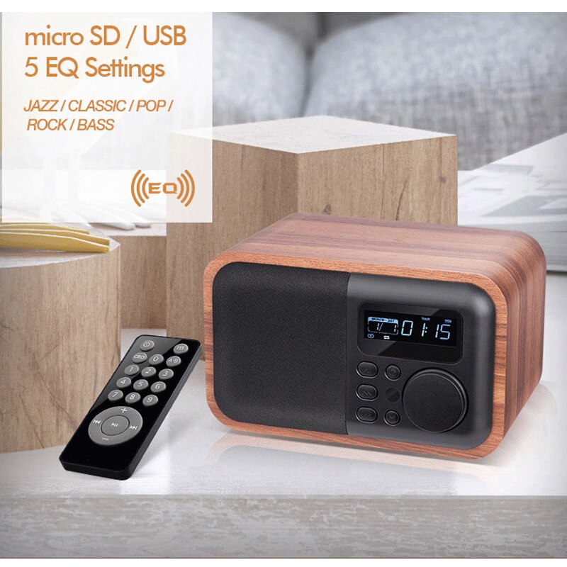 Kleine Audio Subwoofer Bluetooth Speaker Plug-In Radio Meubels Houten Multimedia Mini Wekker