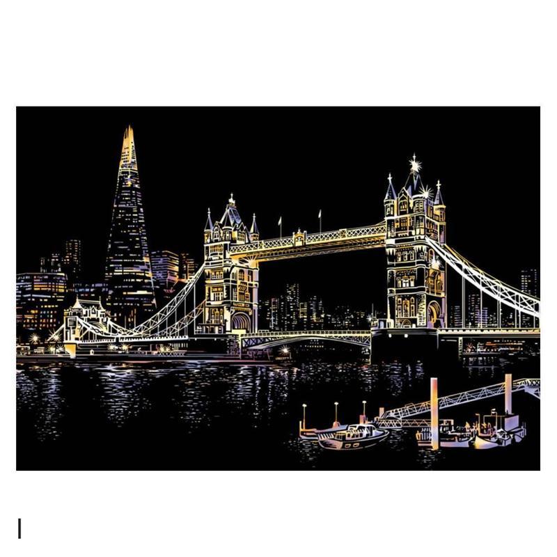 Grande ville nuit Scratch photo peinture enfants grattage mémoire voyage artisanat 2 nuit urbain stylo scène bricolage avec papier Bir E0C8: Tower Bridge