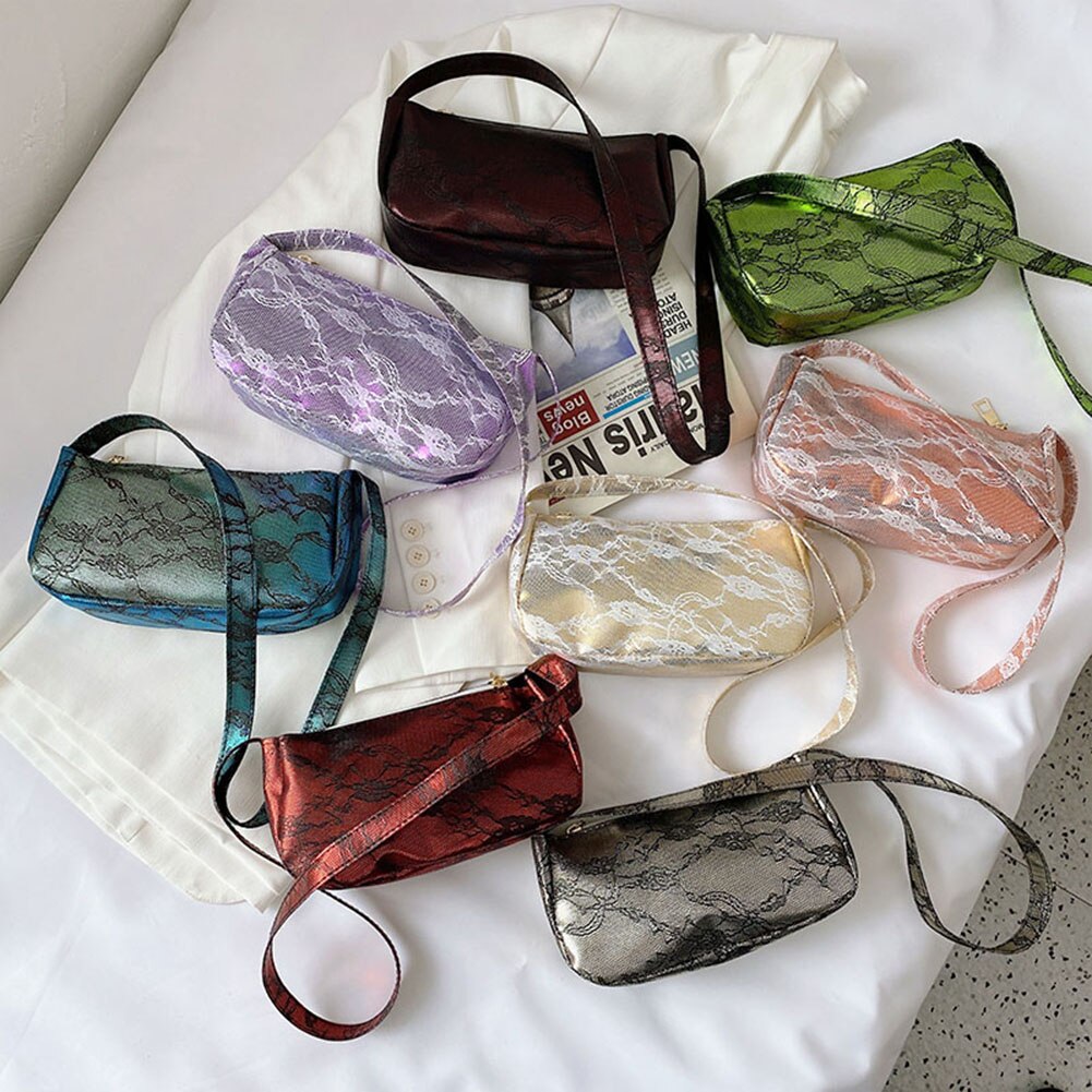 Sac à main Vintage à motif de dentelle pour jeunes femmes, sac à bandoulière Portable pour soirée, Mini bourse de rue en cuir PU