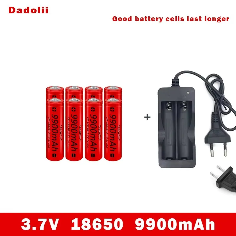 18650 batterie batterie Rechargeable 3.7V 18650 9900mAh capacité Li-ion batterie Rechargeable pour lampe de poche torche batterie + chargeur: Chocolat