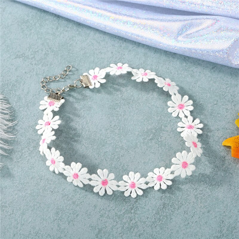 1 paar Korea Neue modisch Sonnenblume Halskette Kurze Halsband Für Frauen Mädchen Einfache Bunte Gänseblümchen Blume Kragen Partei Schmuck N82: Weiß Blume