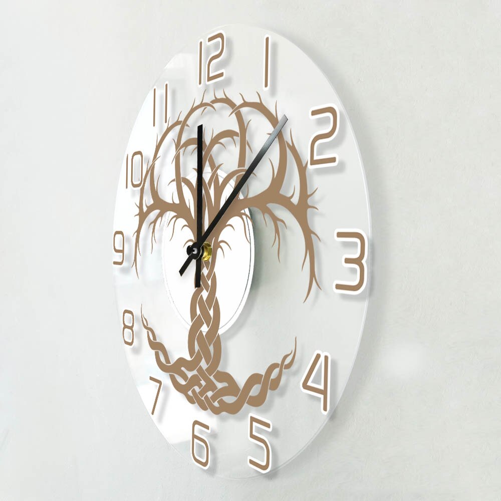 Celtic Tree Of Life Silent Wall Clock Modern Norse Yggdrasil Family Tree Minimalist Wall Clock For Living Room Boho