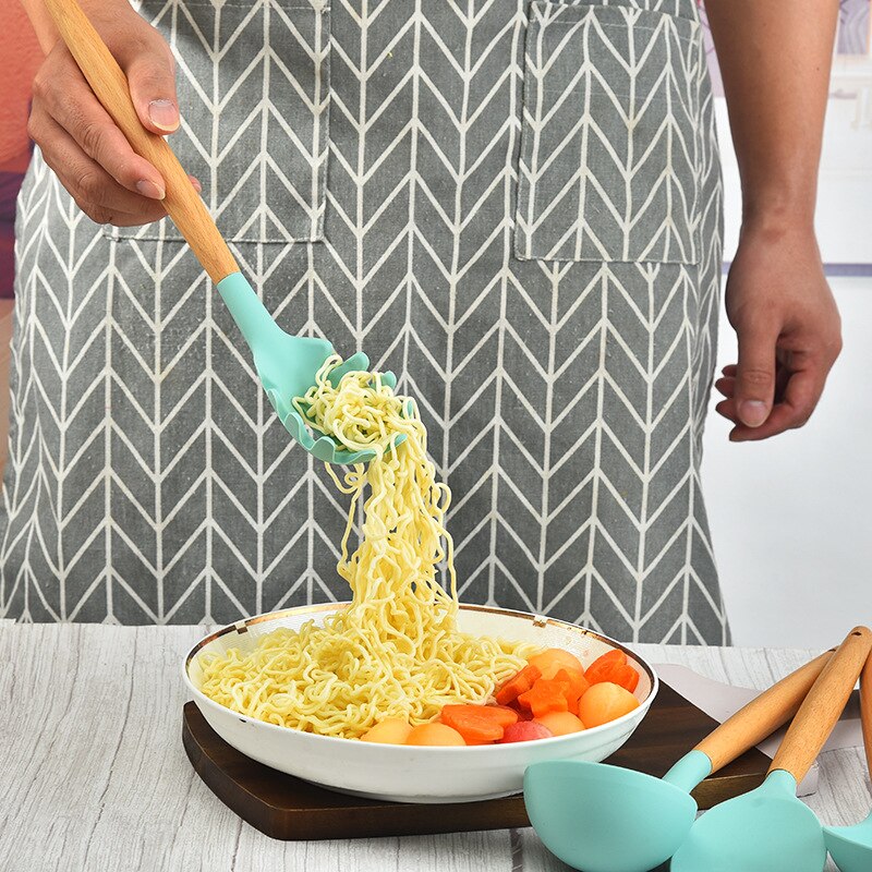 Kitchen Cookware Silicone Kitchenware Non-stick Cookware Cooking Tool Spatula Ladle Egg Beaters Shovel Spoon Soup Utensils Set