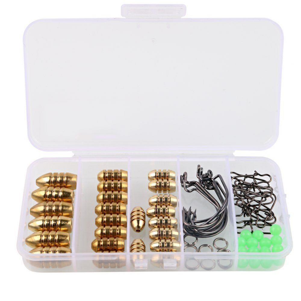 Tool Sinker Fishing Brass Sinkers Set Weights Jig Hook Swivel Ring Connector Tools with Box