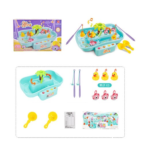 freundlicher Emulational Elektrische Dreh Angeln Spielzeug einstellen Echt Wasser Fluss Ente Fisch Spielzeug Hydrodynamischen Zyklus Musik &Ampere; LED Fisch Schwimmbad einstellen: blau