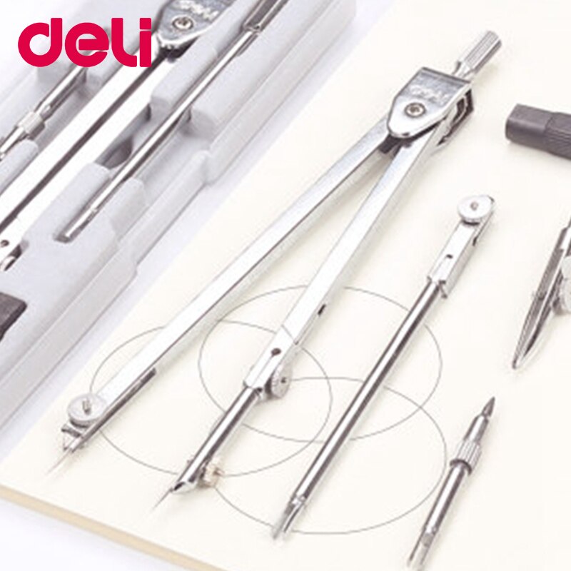 Deli Stainless Steel Multifunctional Drafting Drawing Compass/Lead Core Math Geometry Circles Tool Durable Supplies 8600/8601