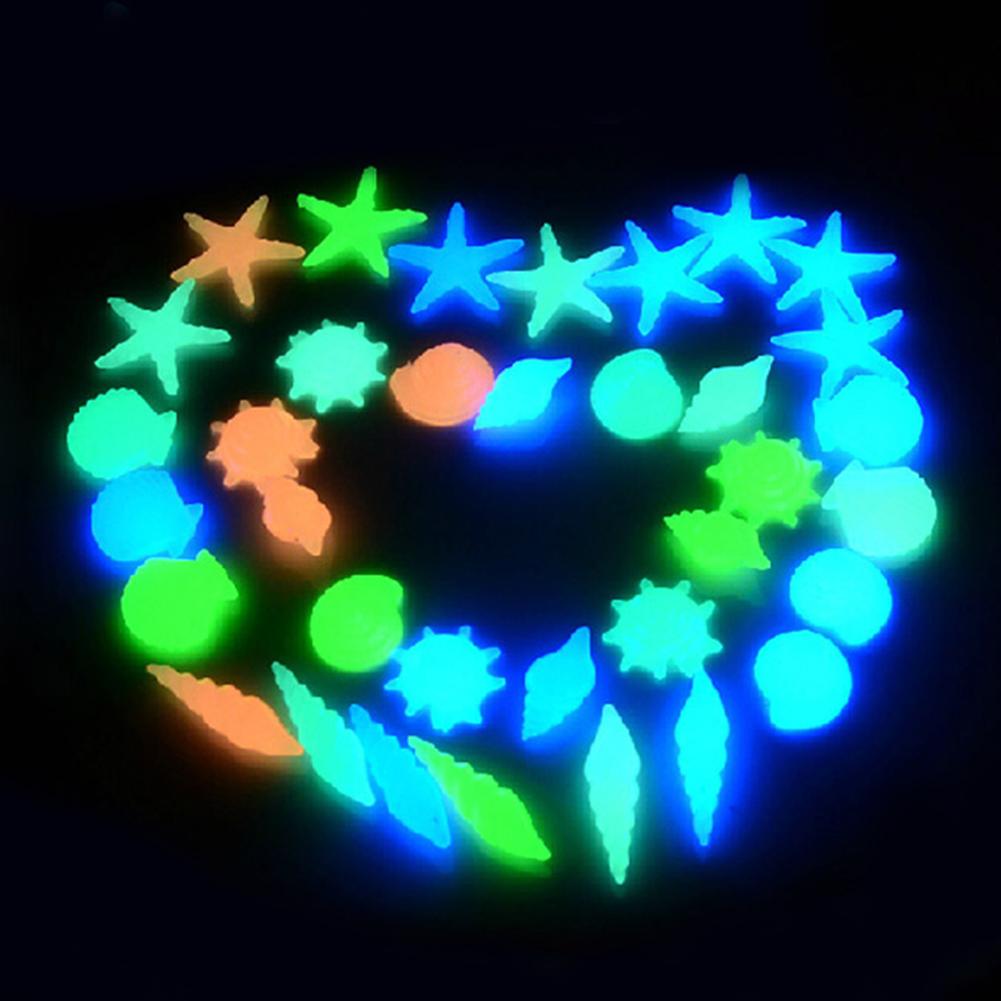 50/100 st färgglada självlysande sjöstjärna conch skal formad glödande dekoration stenar kullersten akvarium akvarium pool fluorescerande