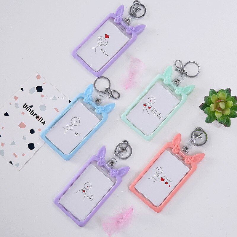 Creatieve Boog Siliconen ID Kaarthouder Sleutelhanger Vrouwen Anti-val Naam Badge Paspoort Cover Student Leuke Kat Oor Card case Houders