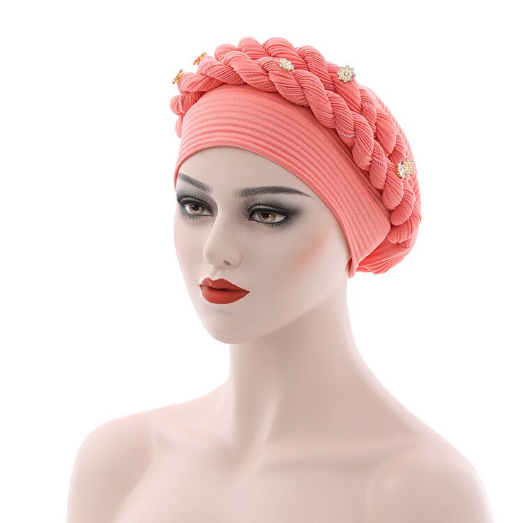 Ready to Wear Aso Oke Gele Turban Woven Messy Linen Crumpled Twist Braid Muslim Hat Robe Africain Headgear Headties Bonnets: Watermelon Red