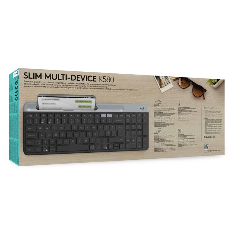 Logitech-teclado inalámbrico K580 Original, multidispositivo, 2,4G, Bluetooth, modo Dual unificador, portátil, para PC, tableta, teléfono