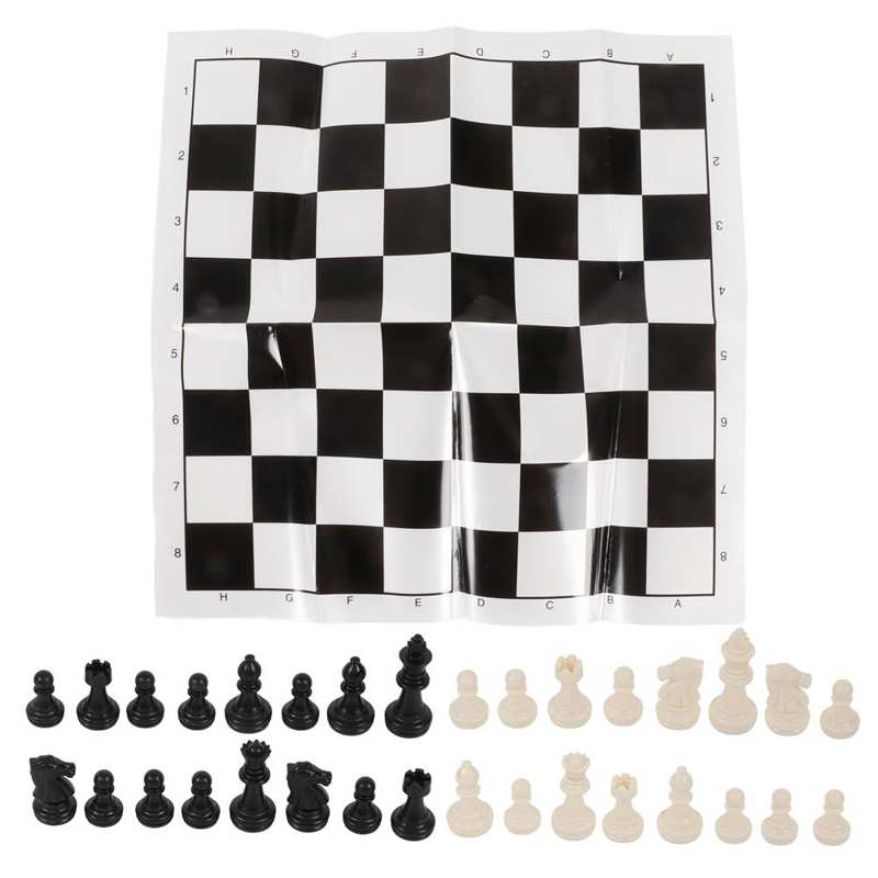 International Standard Chess Set PS Plastic Easy To Store Plastic International Chess with Chessboard for Outdoor: Black and white